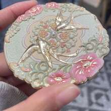 1/2pcs/Set Chinese Style Decorative Makeup Mirror, Fashionable Handheld Mirror, Round Makeup Mirror, Decorated With Floral And Bird Patterns, Made With Enamel Craft, One Mirror And One Protective Case - Multiple Styles - View 2