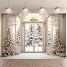1 Piece Of Christmas Background Cloth, White Gold Indoor Snow Scene Christmas Tree Background, Christmas Photography Prop, Suitable For Decorating Birthdays, Showers, Weddings, And Family Events. - Multicolor - View 2