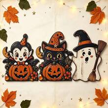 Halloween Theme Wooden Decor Spider Moon Haunted House Shaped Rustic Wall Sticker - C - View 5