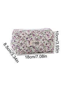 1PC Vintage Floral Pattern Pencil Case, Quilted Storage Bag, Portable Stationery Bag For Students, Back-To-School Essential Study Supplies - Multicolor - View 3