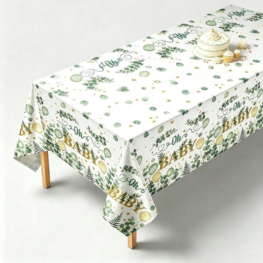 1pc/3pcs Floral Sage Green Rectangular Tablecloth, 54x108 Inches, Sage Party Disposable Tablecloth Suitable For Wedding, Birthday Party, Home Birthday, Wedding Decoration - Green - View 1