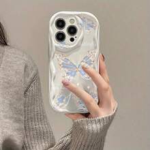 1 buah Casing Ponsel Ins Cream Edge Motif Kupu-kupu Biru, Kompatibel dengan 17 16 15 14 13 12 11 Pro Max, Pelindung Ponsel Transparan Tahan Air, Tahan Guncangan, dan Tahan Gores - MultiWarna - View 2