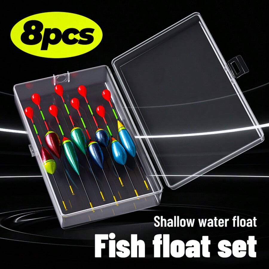1 Set (8pcs Fishing Floats With Box), High Sensitivity Nano Floats, Eye-Catching Thick Tail, Shallow Water Short Floats, Ringed Float Stem, Ultra-Lightweight Small Size For Stream And Ice Fishing, Durable And Portable, Suitable For Carp And Grass Carp Fishing, Multiple Colors, Fishing Floats