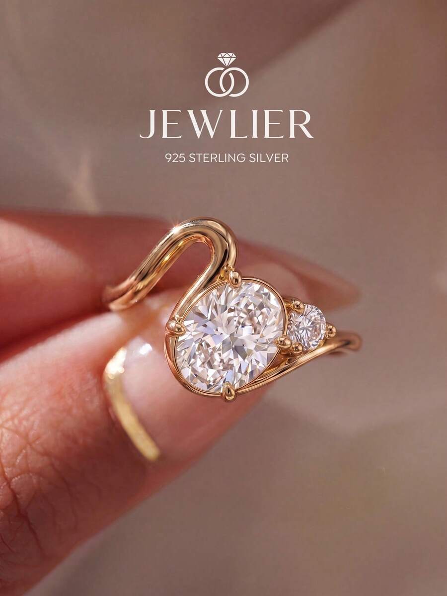 1件 925純銀女士經典波浪蛋形戒指，復古手指飾品，精緻珠寶禮物