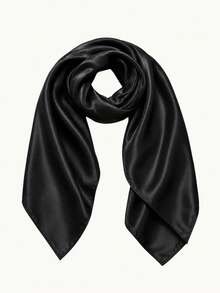 1pc Soft Solid Color Minimalist Polyester Silk-Like Square Scarf, Headband, Hair Tie, Suitable For Solid Color Satin Styling - Multicolor - View 7