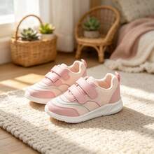 Girls' Pink Double Hook-And-Loop Athletic Shoes, Mesh Breathable Lightweight Soft Sole Casual Sneakers - Pink - View 1