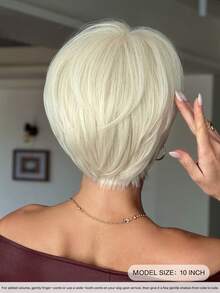 NAMM Short Bob Platinum Blonde Wigs For Women Layered Pixie Cut Wig With Curtain Bangs Natural Looking Synthetic Heat-Resistant Wigs For Daily Party Use 10 Inch ( Dark Brown ) - Multicolor - View 4