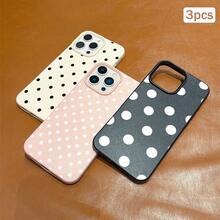 3pcs Black Polka Dot UV Printed Pattern Design Leather Texture Phone Case - Multicolor - View 4