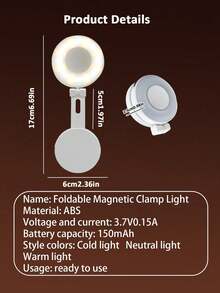 3合1迷你磁吸口袋LED補光鏡附手機支架，可充電便攜自拍環形燈，適合旅行與化妝 - A - 查看 8