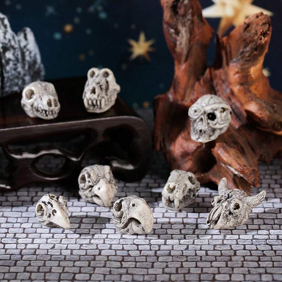 Vintage Animal Skull Bones Figurine - DIY Terrarium Decor Accessory, Miniature Resin Ornament For Fairy Garden Micro Landscape Display
