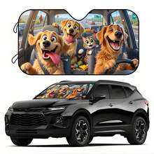 1pc Unique Fun Puppy Print Car Front Windshield Sun Shade, Vehicle Sun Visor UV Reflector Sun Protection Cover To Keep Car Cool, Universal For SUV, Sedan, Car - Sunshade - View 5