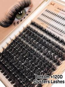 Sibeuna 215pcs Lower Lashes + 120D Cluster Lashes, Thick Dramatic Makeup Effect, Suitable For Beginners, Easy To Use, Portable Lash Clusters - D - View 1