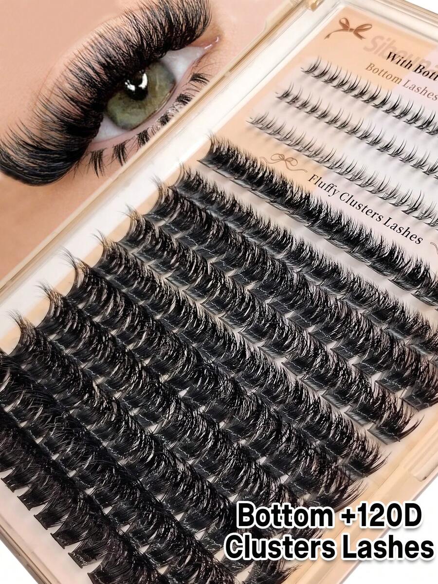 Sibeuna 215pcs Lower Lashes + 120D Cluster Lashes, Thick Dramatic Makeup Effect, Suitable For Beginners, Easy To Use, Portable Lash Clusters - D - View 1
