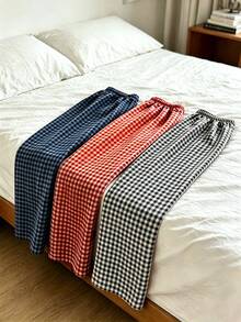 3pcs/Set Women's Plus Size Plaid Loose Casual Pants, Candy Color, High Waist Straight Leg Design, Lightweight & Breathable, Suitable For All Seasons - Multicolor - View 3