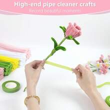Pink Pipe Cleaner Stick Set, Upgraded Encrypted Soft Fabric Plush Wire Bulk Handmade Flower Cleaning Sticks, Suitable For Beginners DIY Art And Craft Projects Decoration Twisted Sticks, Suitable For Gifts, Home Decor, Parties, Weddings Bridal Bouquets, Bridesmaid Bouquets, Mother's Day Gifts, Back To School, School Supplies, Tulip, Lily Bouquet Making, Halloween Christmas Supplies - Pink - View 4