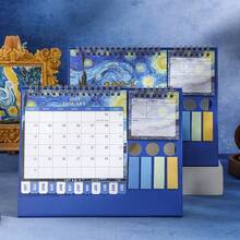 2027 Desktop Calendar With Stickers Oil Painting Theme 12 Months Weekly Monthly Planner, Portable Schedule Organizer For Office, Home, School, Decorative Calendar, Perfect For New Year, Birthday Gift - Single Piece - View 3