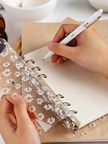 1pc A6 Transparent Loose-Leaf Binder, Transparent Daisy Pattern 6-Ring Loose-Leaf Notebook Cover, Snap-Closure Loose-Leaf Folder With Zipper Pocket And Snap Closure 6-Ring Loose-Leaf Binder, PVC Document Protector, Minimalist Practical Folder And Envelope, Office Document Storage, Photo/Card Storage, Scrapbook, Receipt/Ticket Organizer, Notebook Cover, Back To School Supplies, Office Supplies, Library Supplies, Learning Supplies, DIY Manual, Sticker Collection, Planner Supplies, Graduation Gift - Transparent - View 5