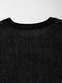 ANDREILEE Men's Mesh Knit Short Sleeve Pullover, Crew Neck Angry Dog Jacquard Graphic Tee, Loose Fit Street Casual Top For Spring Summer - Black - View 9