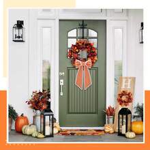 2 Pcs Orange And White Plaid Wreath Sash For Front Door Scalloped Ribbon Sash For Home Yard Outdoor Indoor Doorway Decor - Orange Plaid - View 2