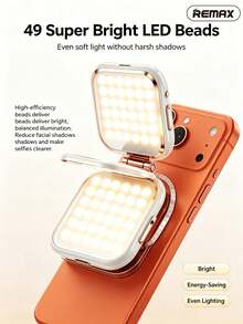 REMAX Magnetic Phone Fill Light With Built-In Makeup Mirror, 360° Rotation, 750mAh Long Battery Life, 3-Color Adjustable Warm/Cool Light, Portable Selfie & Live Streaming Light - White - View 5