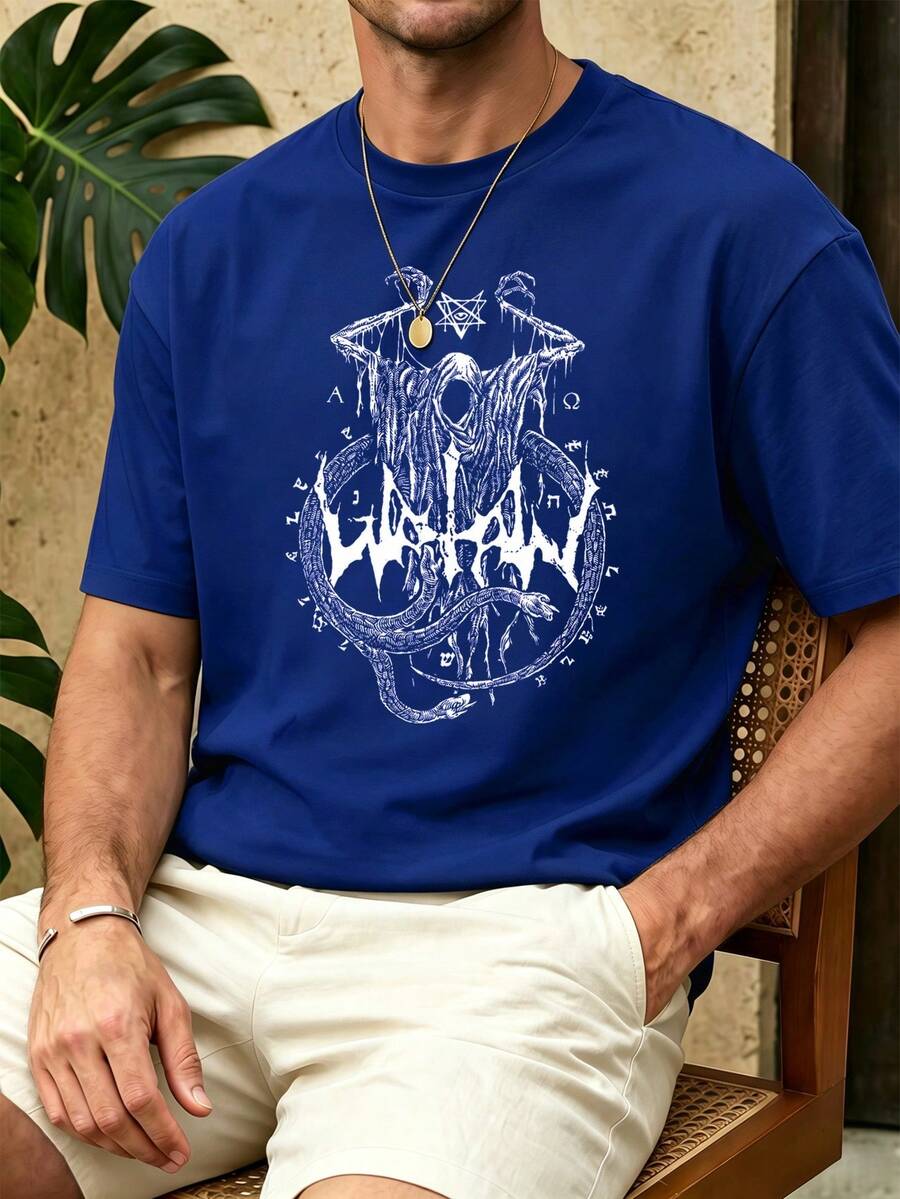 Gothic Graphic Metal Tee Fall, Premium Fabric, Easy Fit, Casual, Breathable - Blue - View 1