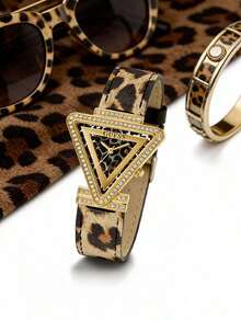 Jam Tangan Mewah Wanita Guess GW0504L3, Casing Emas Mawar, Tali Silikon Merah Muda, Multifungsi, Tahan Air - Emas - View 1