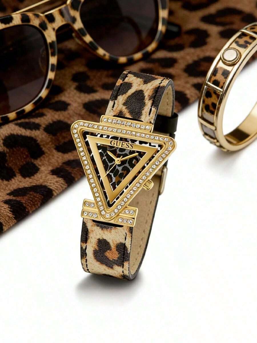 Jam Tangan Mewah Wanita Guess GW0504L3, Casing Emas Mawar, Tali Silikon Merah Muda, Multifungsi, Tahan Air - Emas - View 1