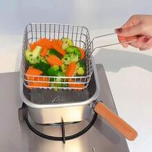 3Pcs Square Stainless Steel Deep Fryer Pot, Cooking Pan With Frying Basket And Tongs, Multi-Functional Deep Pan For Household Kitchen Use - 3pcs - View 9