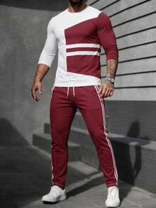 Men's Fashionable Versatile Streetwear Casual Pullover Crew Neck T-Shirt And Drawstring Pants Set - Multicolor - View 1