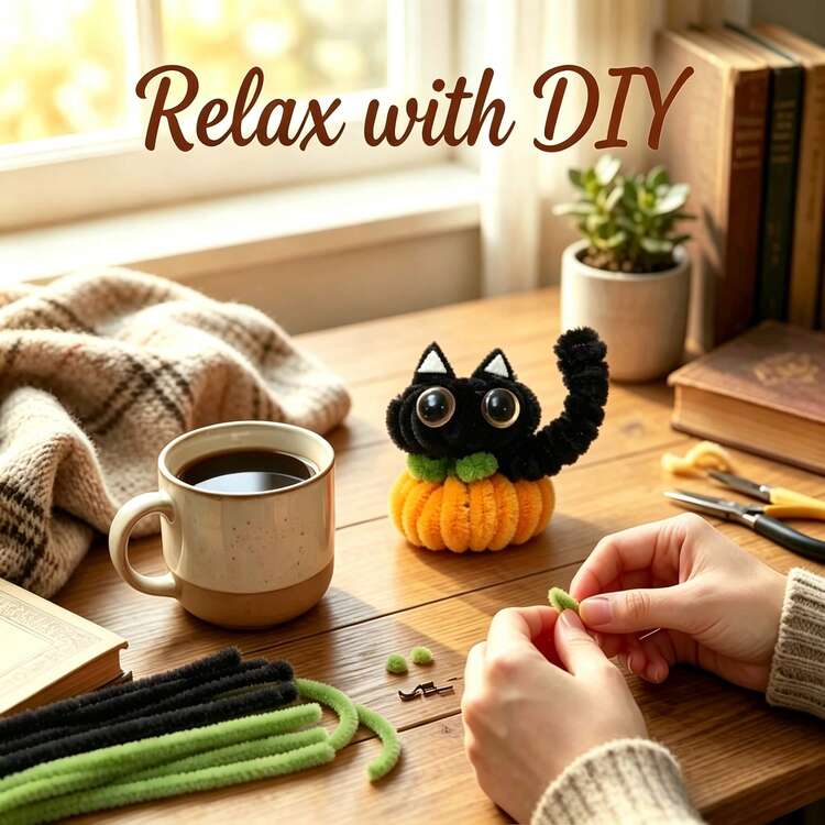 1 Set Pumpkin Cat Premium Plush Yarn Handmade DIY Kit, Suitable For Beginners And Adults, Includes Step-By-Step Tutorial, Handmade Mythical Creature Creative Set, Plush Doll Yarn, DIY Cute Fun Home Decor, Birthday Ornament - Not A Finished Product - Pumpkin Cats - View 4