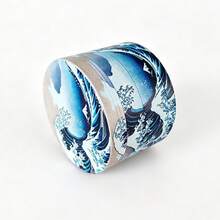 1PC Blue & White Wave Mount 4-Layer Grinder, Landscape Full Color Printed Aluminum Alloy 50mm Grinder, Portable Manual Herb Grinder Smoking Accessory - View 4