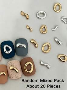 Kurang lebih 20 buah liontin logam asimetris campuran acak warna emas & perak untuk musim gugur/musim dingin, termasuk cincin asimetris dan batang melengkung, warna ganda emas & perak, garis minimalis & halus, tekstur logam kelas atas, dengan mudah menciptakan tampilan dekoratif minimalis & mewah. - MultiWarna - View 6