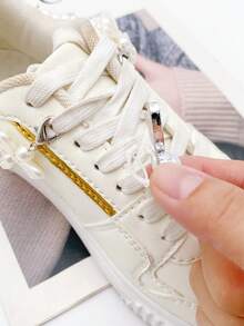 8pcs Versatile ABS Pearl Chain Bow Shoe Charms, DIY Detachable Shoe Decorations, Shoe Accessories Suitable For Sneakers, Sports Shoes, Casual Shoes, Holiday Gifts - Silver - View 7