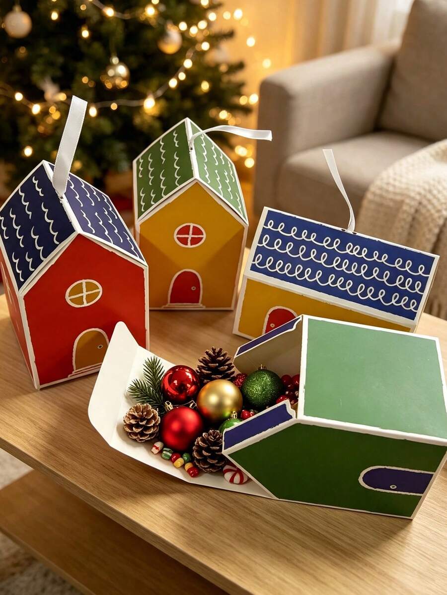 1 Set 24 Pcs Christmas House Shaped Gift Boxes With 1-24 Number Cards ...