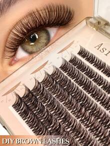 Asiteo 64pcs/D Curl Brown Cluster False Eyelashes, Natural Fluffy Soft Lightweight 3D Faux Mink Single Cluster Lashes, Suitable For Daily Makeup DIY, Music Festivals, Gifts - D - View 1