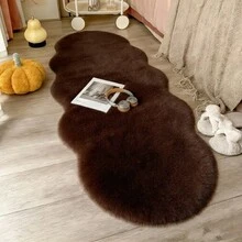 1pc Brown Soft Faux Rabbit Fur Asymmetrical Rug, 1-5cm Cutting Error, Novel Wave Design Bedside Carpet, Suitable For Christmas, Thanksgiving And New Year Decoration, Soft And Skin-Friendly, Living Room, Bedroom, Bathroom Home Decor Rug, Bedroom Carpet, Decorative Carpet, Small Rug, Carpet, Home Decor, Living Room Carpet - Coffee Brown - View 5