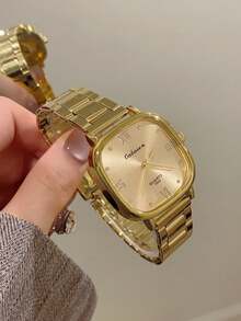 1pc Minimalist Gold Square Face Quartz Women Watch, Suitable For Daily Decoration - Gold - View 6