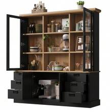 Tall Kitchen Cabinet With 6 Large Drawers, Glass Doors, Anti-Tip Device, And Metal Rails, 140x185 Cm, Storage Cabinet For Kitchen And Dining Room - 黑色 - 查看 6