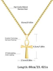 1pc Fashion Hip-Hop Punk Style Stainless Steel Anchor Cross Pendant Necklace For Men - Yellow Gold - View 3