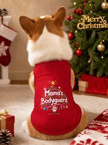 1pc Christmas Tree Mom's Bodyguard Pattern Pet Vest, Fashionable, Breathable, Physical Anti-Shedding, Suitable For Cats And Dogs, Indoor And Outdoor - Red - View 2