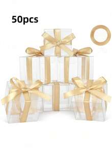 50pcs Clear Party Gift Boxes (With Gift Ribbon), 2*2*2 Inch/3.9x3.9x3.9 Inch, Macaron Cupcake Candy Soap Gift Individual Packaging Box - Transparent - View 7