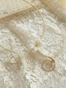 1pc Unique Fashion Spiral Iridescent Iris Adjustable Necklace, Elegant 3D Twisted Floral Spiral Adjustable Necklace Accessory, Suitable For Women's Daily And Formal Occasions - Gold - View 3