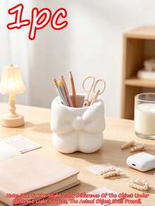1pc Cute Bow-Shaped Makeup Brush Holder, Matte Resin Cosmetic Storage Box, Desktop Pen Holder, Suitable For Vanity, Bathroom, Makeup Table, Store Skincare Brushes, Pencils, Desktop Decor Gift Item, Best Gift For Back To School Season - Multiple Styles - View 14