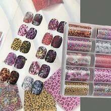 10pcs/Box Leopard Print Nail Foils Transfer Nail Art Cheetah Print Nail Art Foil Stickers Winter Nail Art Decorations Laser Starry Sky Paper Manicure Accessories For Women Nails Art Design Decoration - Multicolor - View 4
