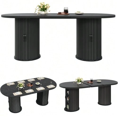 Extendable Dining Table, Versatile Kitchen Table With Metal Handles, Space-Saving For Small Spaces, Multifunctional Table, Hidden Storage, Dark Brown, 149.8-189.7 Cm - 黑色 - 查看 1