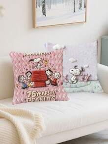 1PC Snoopy Square Cushion, With A Soft Pink Base Color, For Office Chair Backrest, Bedroom Soft Furnishings, Cute Cartoon Themed Throw Pillow. Does Not Include The Pillow Core. - Multiple Styles - View 8