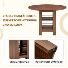 Mesa de Comedor Redonda Moderna con Almacenamiento Abierto, Tapa con Acabado de Madera de Nogal y Cuerpo con Acabado de Nogal, 100cm de Diámetro, para 4-6 Personas, para Cocina, Comedor y Espacios Pequeños - 1 - Ver 11
