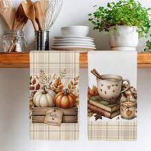 2 Stücke Küchenhandtücher mit warmem Herbst-Kürbis-Kaffee-Thema Muster, 40*60cm rechteckige Mikrofaser Küchenhandtücher, Geschirrtücher, Tischdecken, Handtücher, Küchendekoration, Heimdekoration, Einweihungsgeschenk für Nachbarn, perfekt für Küche und Badezimmer, geeignet für Hausfrauen und Familienfeiern, hohes Preis-Leistungs-Verhältnis, Heimbedarf - Beige - Übersicht 8