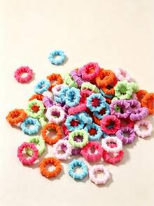 100pcs/Pack Soft Colorful Bamboo Knot Small Elastic Rubber Bands Durable Non-Damaging Hair Ties For Girls Ponytail Hair Accessories Solid Color Daily Cute Casual Hair Ropes - Multicolor - View 1