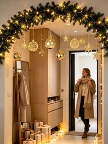 10pcs/Set Gold Mirror Christmas Tree Hanging Ornaments, Acrylic Christmas Tree Shaped Pendant With Rope, Reflective Mirror Hanging Decor, Suitable For Christmas Tree, Window, Wall Decoration, Winter Holiday Home Indoor Party Decor, New Year Photo Backdrop Hanging Ornament - A - View 3